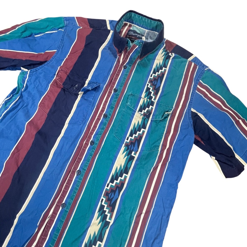 Wrangler X-Long Tails Aztec Stripe Western Shirt 16.5 Mens Single Stitch Vintage